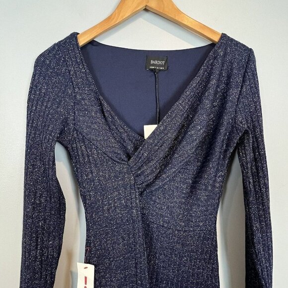 Bardot Lurex Rib Midi Dress in Navy Lurex Metallic Sparkle Womens size Small NWT - Picture 3 of 9